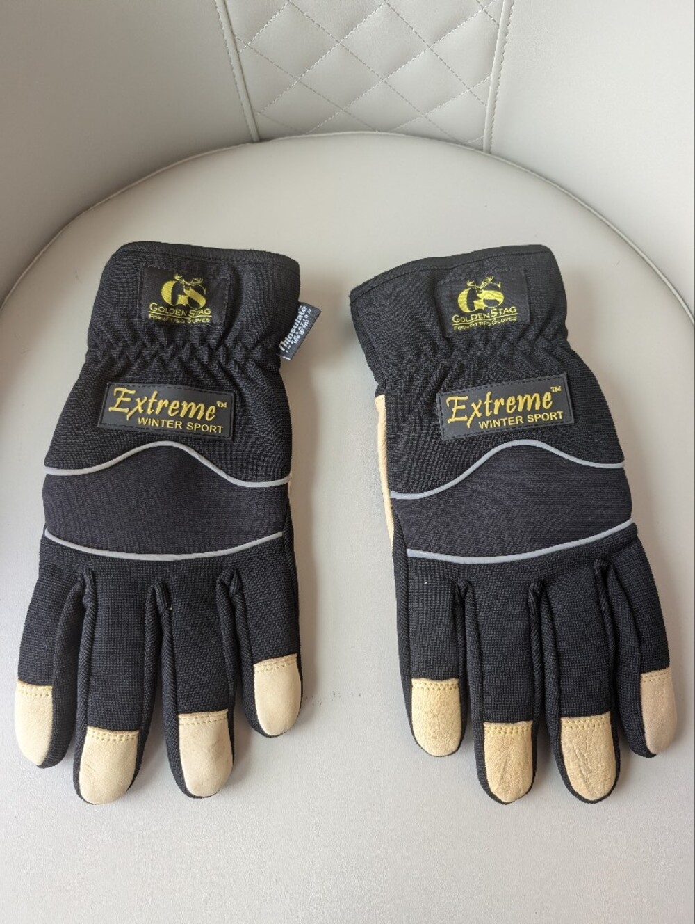 Golden Stag Extreme Winter Sport Leather Grips Gloves - Black with Tan Accents
